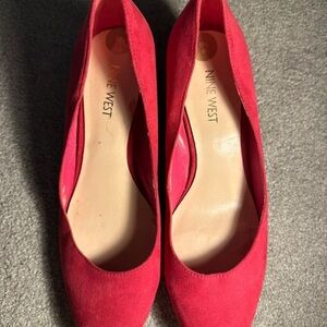 Nine West Bright Red Suede Pointed Pumps